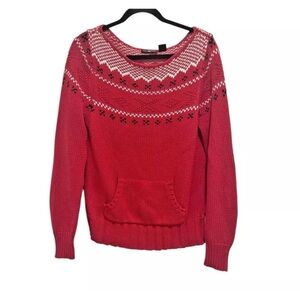 Vintage 90s Polo Jeans Co Fair Isle Knit Sweater Boatneck Size Medium Pullover